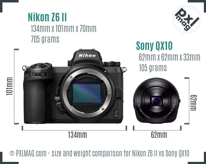 Nikon Z6 II vs Sony QX10 size comparison