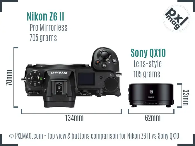 Nikon Z6 II vs Sony QX10 top view buttons comparison