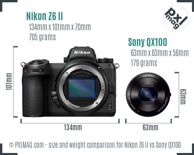 Nikon Z6 II vs Sony QX100 size comparison