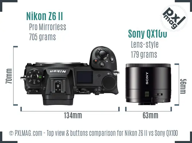 Nikon Z6 II vs Sony QX100 top view buttons comparison
