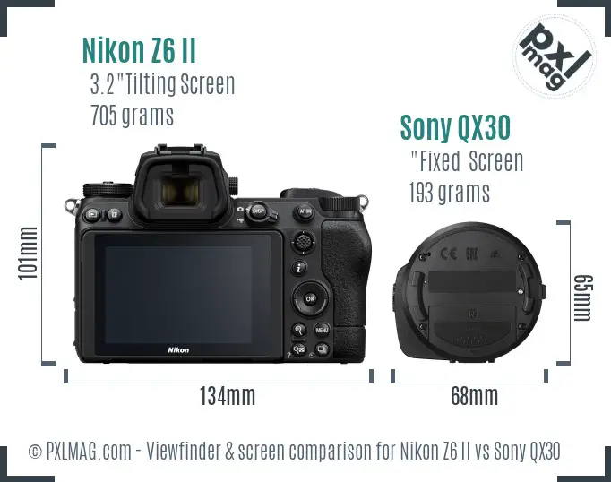 Nikon Z6 II vs Sony QX30 Screen and Viewfinder comparison
