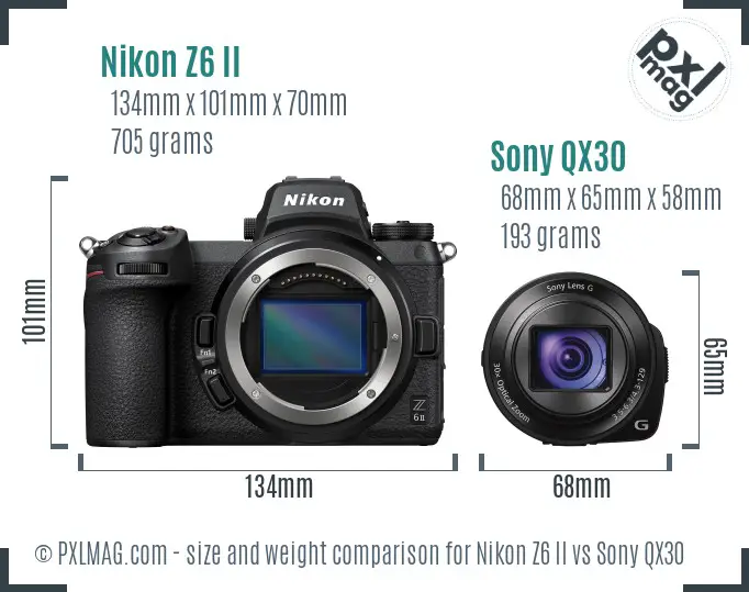 Nikon Z6 II vs Sony QX30 size comparison