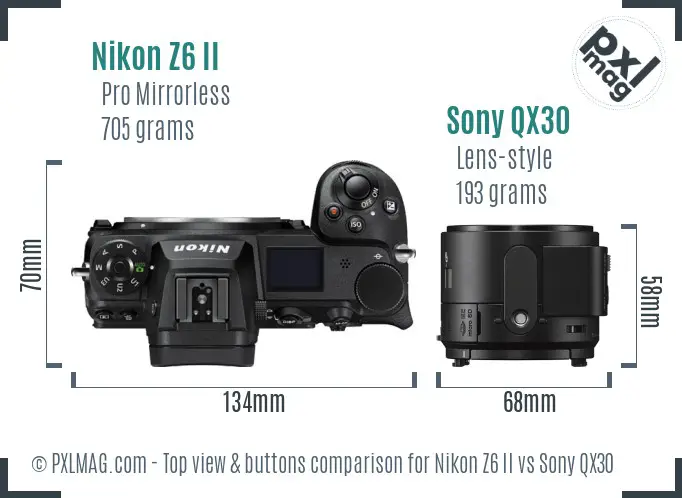 Nikon Z6 II vs Sony QX30 top view buttons comparison