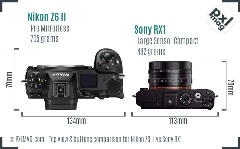 Nikon Z6 II vs Sony RX1 top view buttons comparison