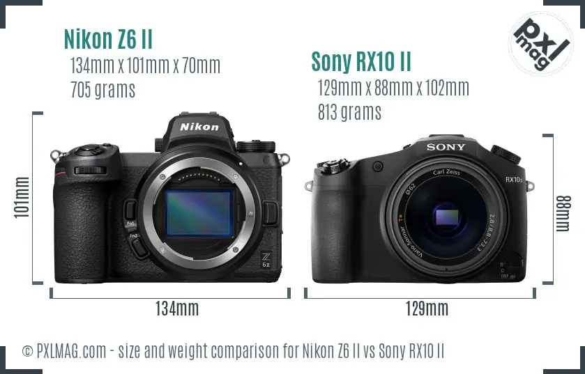 Nikon Z6 II vs Sony RX10 II size comparison