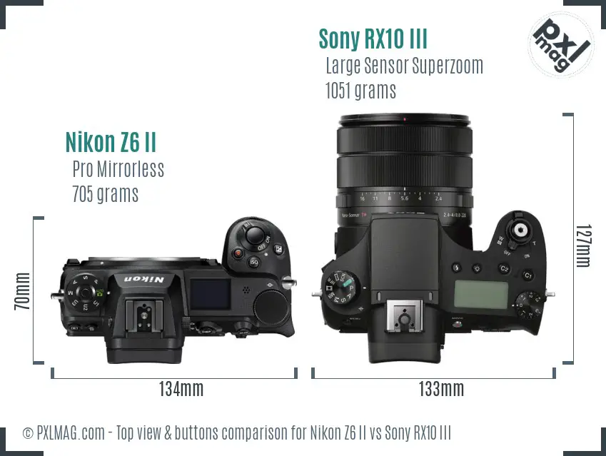 Nikon Z6 II vs Sony RX10 III top view buttons comparison