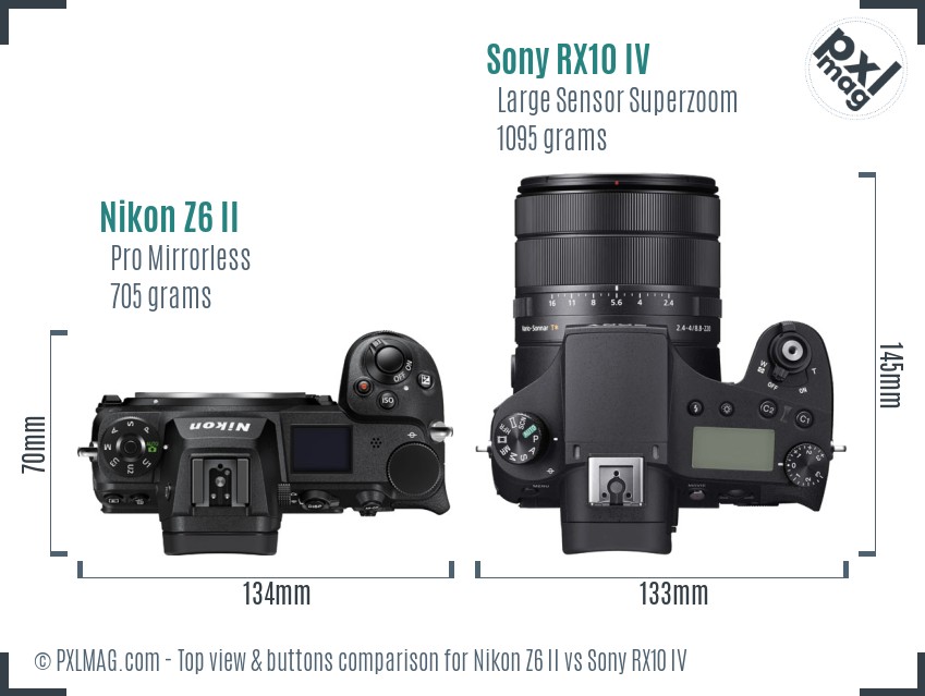 Nikon Z6 II vs Sony RX10 IV top view buttons comparison