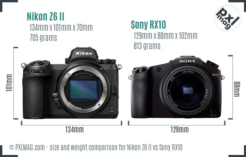 Nikon Z6 II vs Sony RX10 size comparison