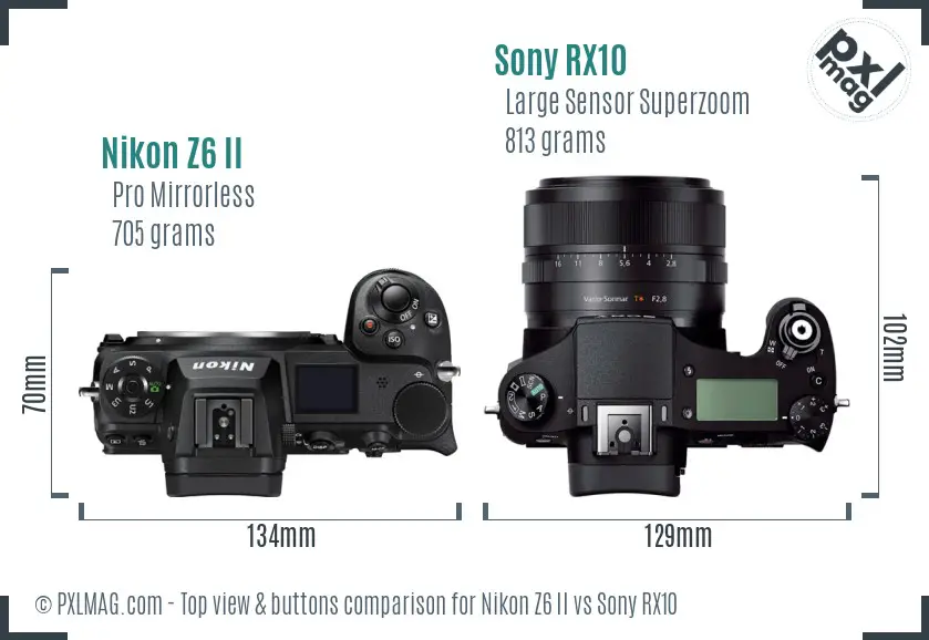 Nikon Z6 II vs Sony RX10 top view buttons comparison