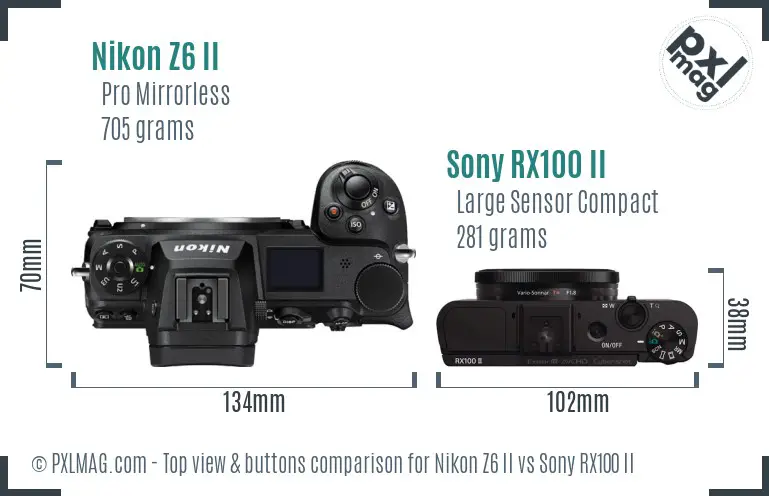 Nikon Z6 II vs Sony RX100 II top view buttons comparison