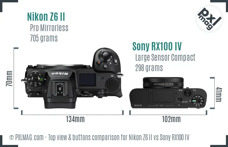 Nikon Z6 II vs Sony RX100 IV top view buttons comparison