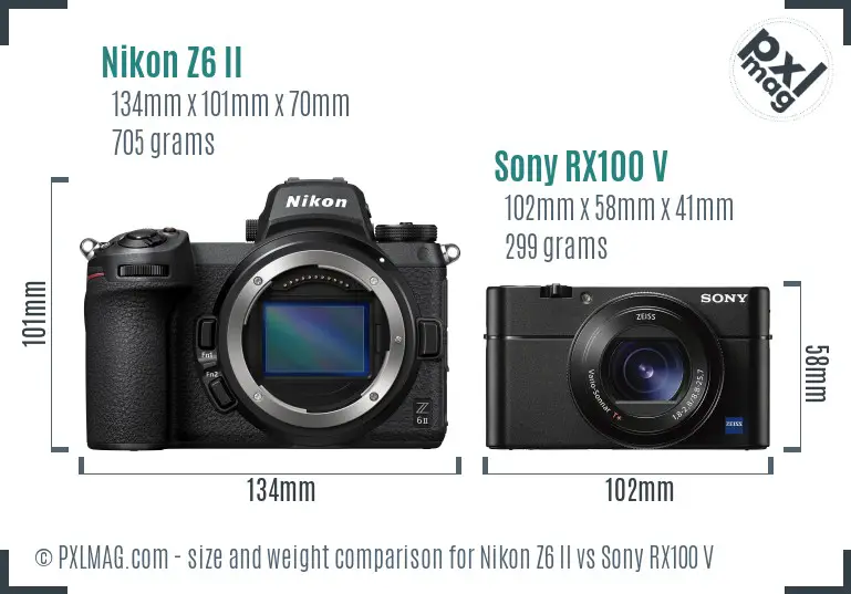 Nikon Z6 II vs Sony RX100 V size comparison
