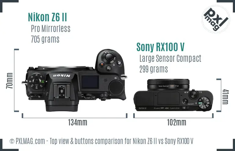 Nikon Z6 II vs Sony RX100 V top view buttons comparison