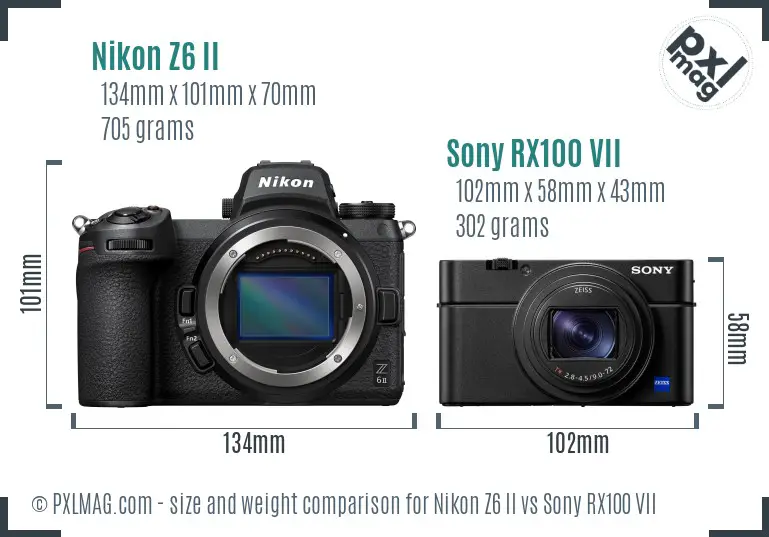 Nikon Z6 II vs Sony RX100 VII size comparison