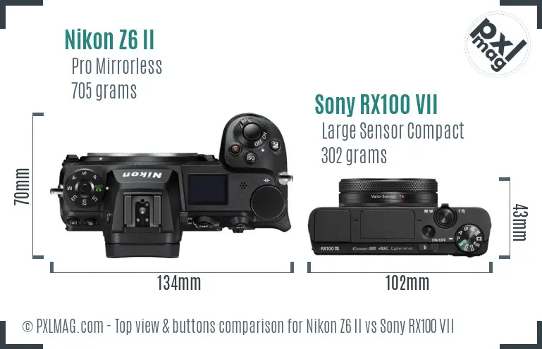 Nikon Z6 II vs Sony RX100 VII top view buttons comparison