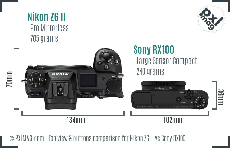 Nikon Z6 II vs Sony RX100 top view buttons comparison
