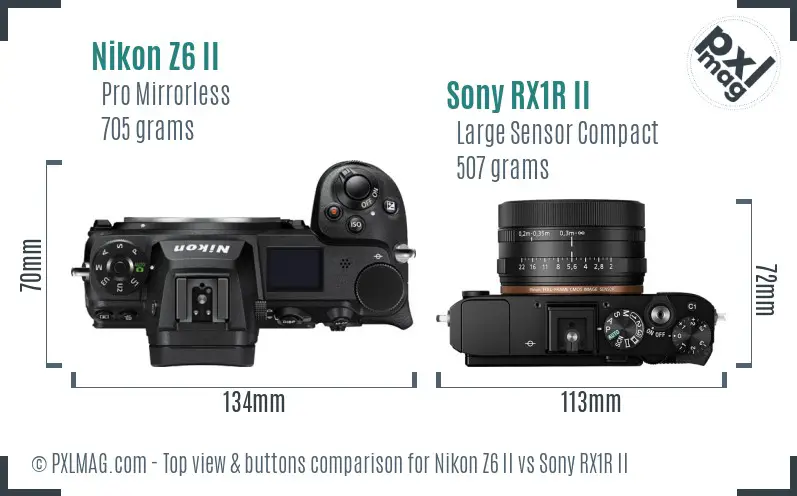 Nikon Z6 II vs Sony RX1R II top view buttons comparison