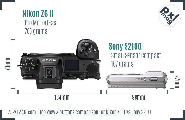 Nikon Z6 II vs Sony S2100 top view buttons comparison