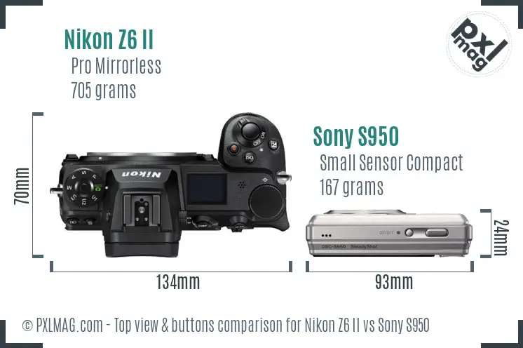 Top view of Nikon Z6 II vs Sony S950