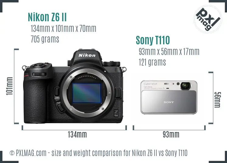 Nikon Z6 II vs Sony T110 size comparison