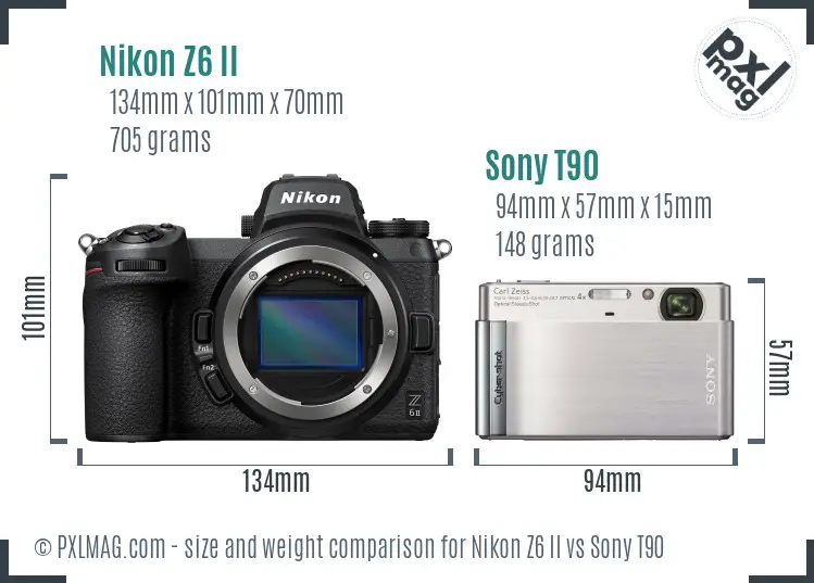 Nikon Z6 II vs Sony T90 size comparison