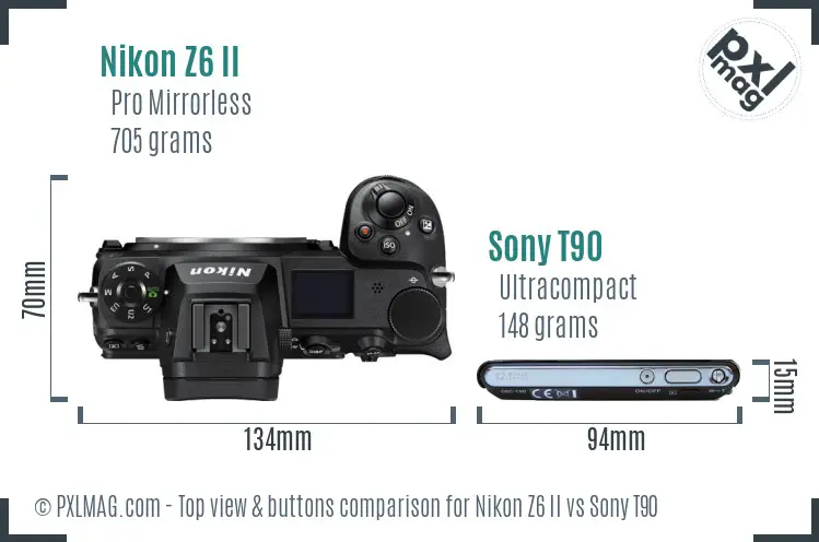 Nikon Z6 II vs Sony T90 top view buttons comparison