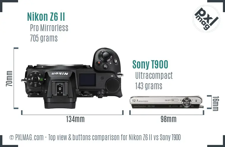 Nikon Z6 II vs Sony T900 top view buttons comparison Nikon Z6 II vs Sony T900 top view buttons comparison
