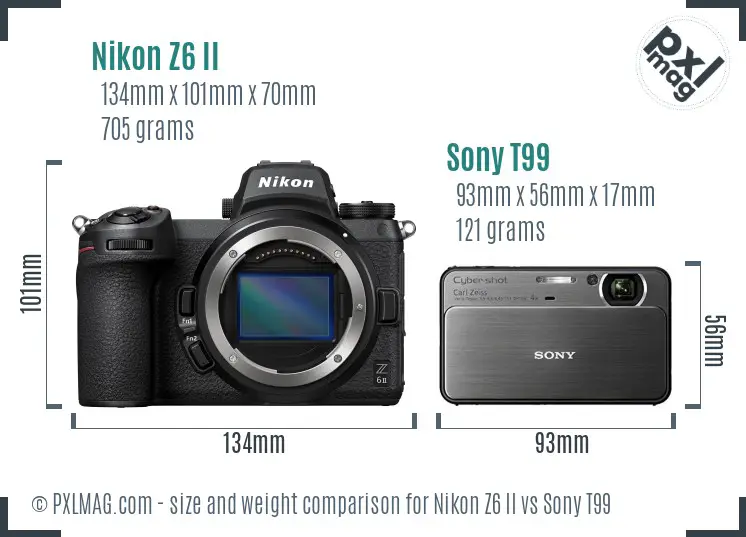 Nikon Z6 II vs Sony T99 size comparison