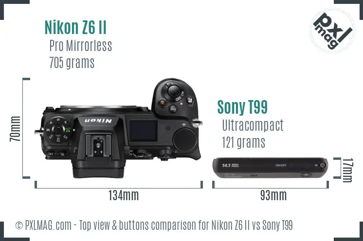 Nikon Z6 II vs Sony T99 top view buttons comparison