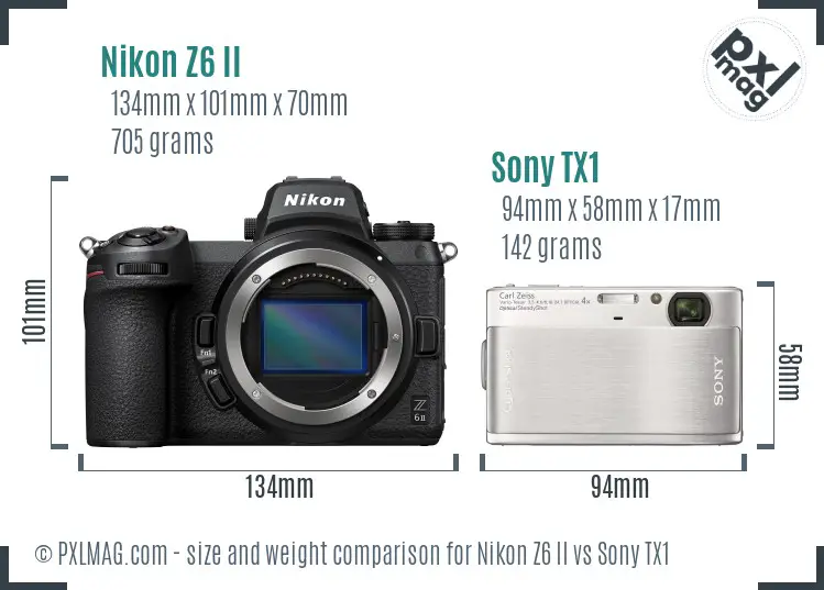 Nikon Z6 II vs Sony TX1 size comparison