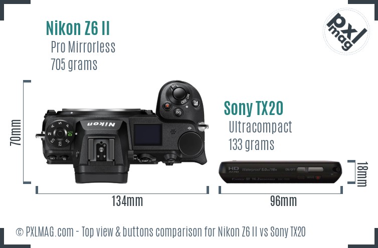 Nikon Z6 II vs Sony TX20 top view buttons comparison