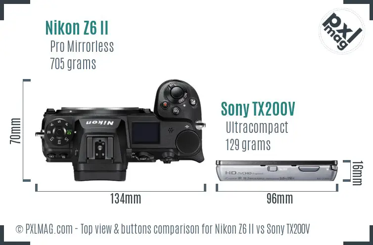 Nikon Z6 II vs Sony TX200V top view buttons comparison