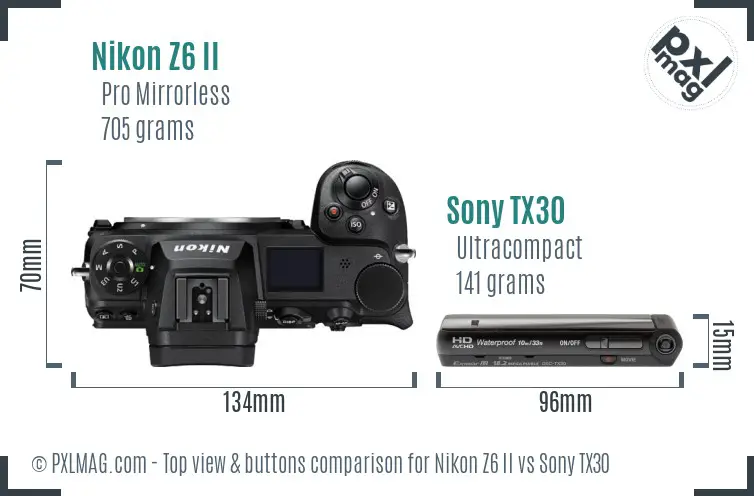 Nikon Z6 II vs Sony TX30 top view buttons comparison Nikon Z6 II vs Sony TX30 top view buttons comparison