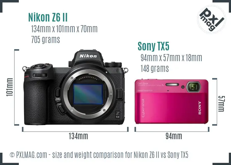 Nikon Z6 II vs Sony TX5 size comparison