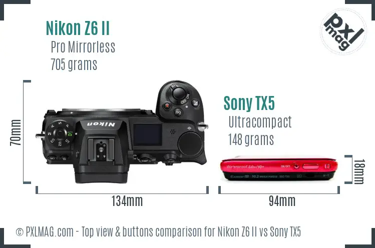 Nikon Z6 II vs Sony TX5 top view buttons comparison