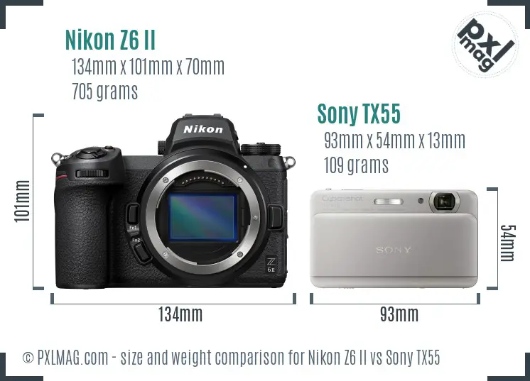 Nikon Z6 II vs Sony TX55 size comparison