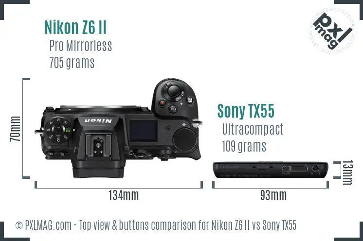 Nikon Z6 II vs Sony TX55 top view buttons comparison