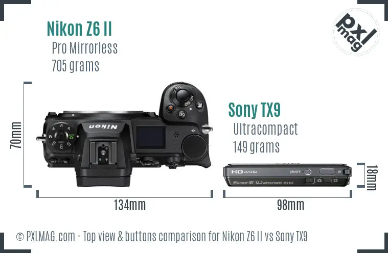 Nikon Z6 II vs Sony TX9 top view buttons comparison