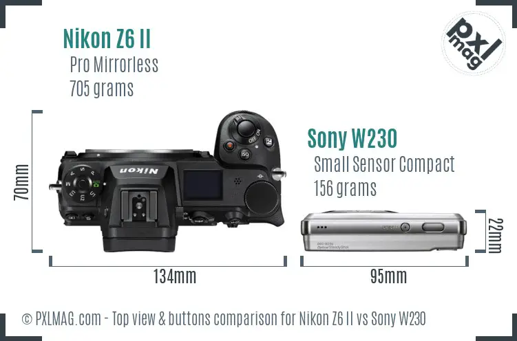 Nikon Z6 II vs Sony W230 top view buttons comparison