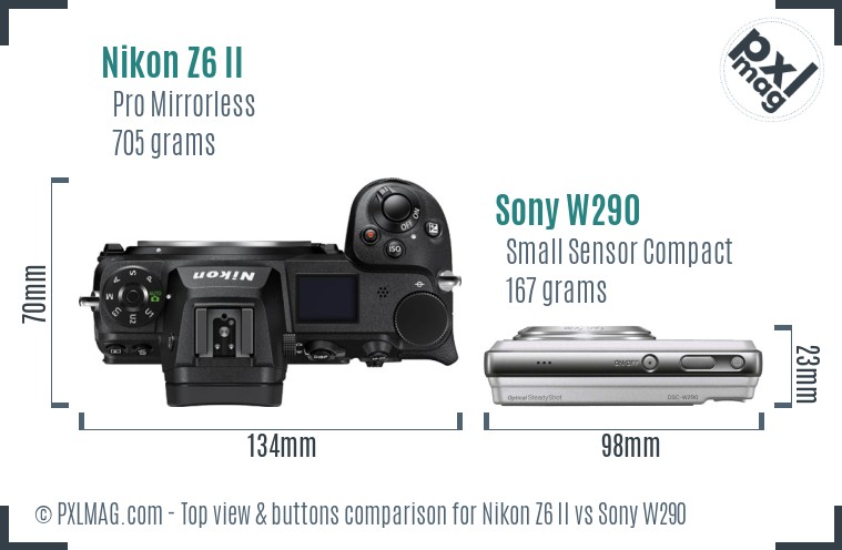 Nikon Z6 II vs Sony W290 top view buttons comparison