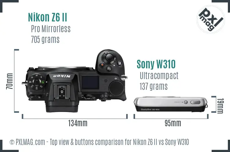 Nikon Z6 II vs Sony W310 top view buttons comparison Nikon Z6 II vs Sony W310 top view buttons comparison
