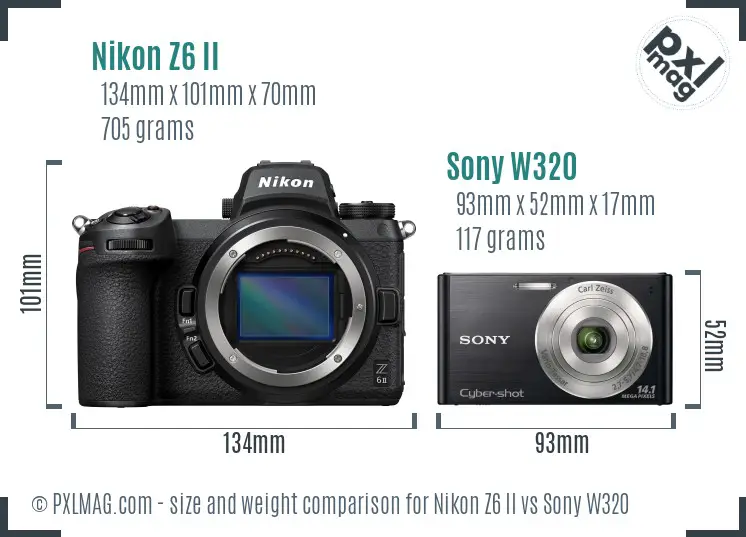 Nikon Z6 II vs Sony W320 size comparison