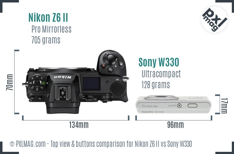 Nikon Z6 II vs Sony W330 top view buttons comparison