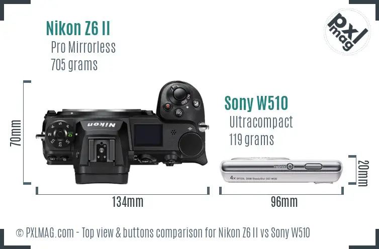Nikon Z6 II vs Sony W510 top view buttons comparison