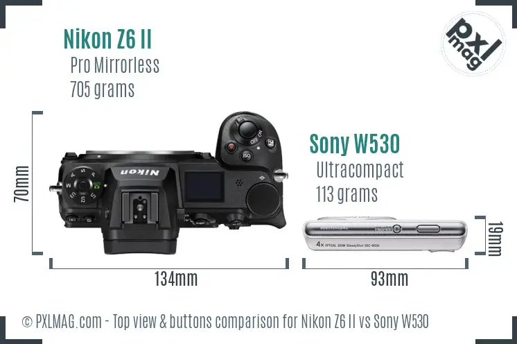 Nikon Z6 II vs Sony W530 top view buttons comparison