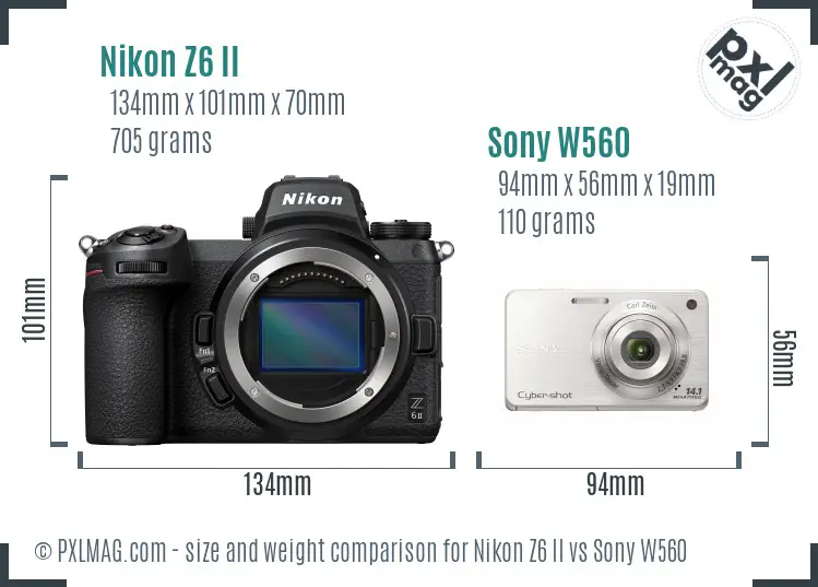 Nikon Z6 II vs Sony W560 size comparison