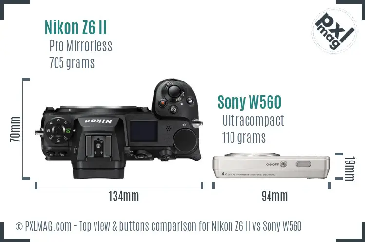 Nikon Z6 II vs Sony W560 top view buttons comparison