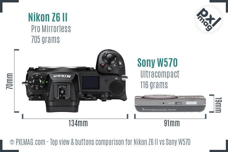 Nikon Z6 II vs Sony W570 top view buttons comparison