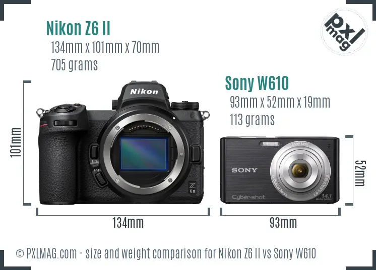 Nikon Z6 II vs Sony W610 size comparison