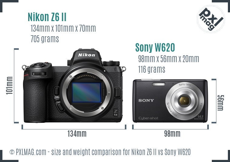 Nikon Z6 II vs Sony W620 size comparison